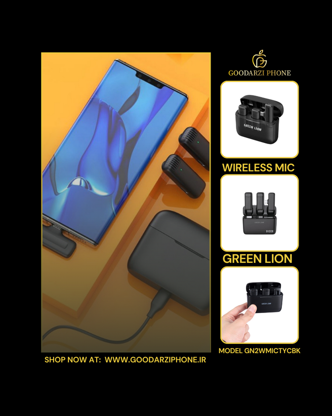 میکروفون بی سیم دووکاست تایپ سی گرین لاین مدل Green Lion GN2WMICTYCBK