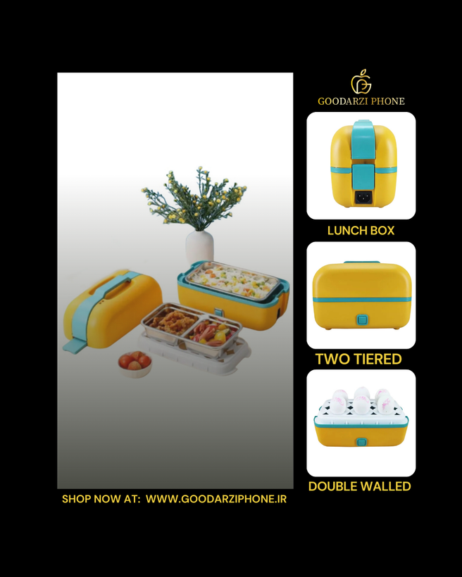 ظرف غذای برقی دو طبقه به همراه تخم مرغ آبپزکن با گنجایش 1.1 لیتر