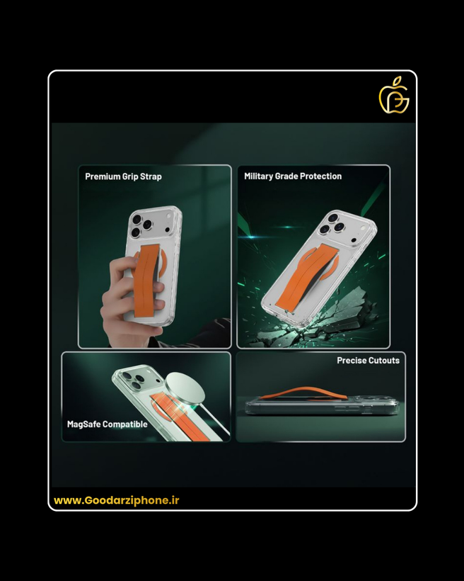 قاب شفاف اورجینال و دستگیره دار مدل Green Lion MagSafe Grip Case for iPhone 17 Pro/Pro Max